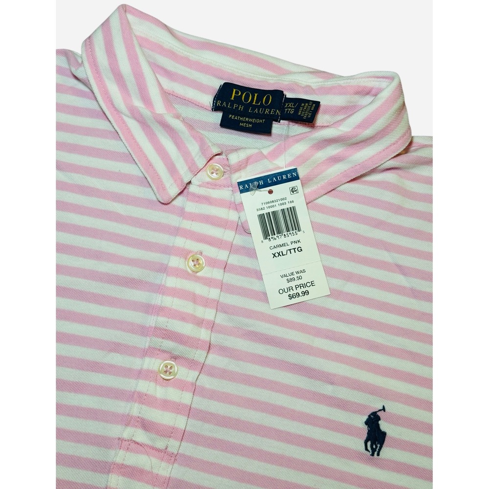 Polo Ralph Lauren Mens XXL Pink Striped Featherweight Mesh Polo Shirt NEW S/S